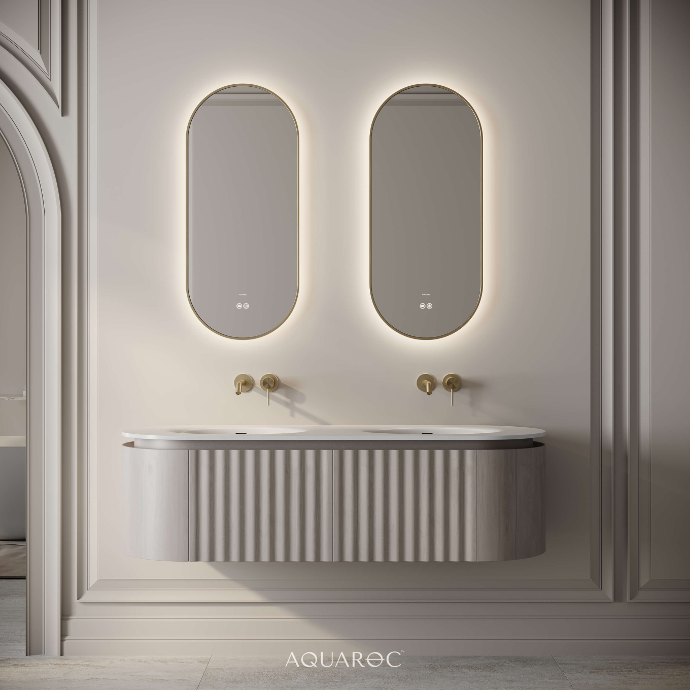 Belgravia Double Vanity Unit & Stone Basin 1400mm Sabbia Grigio Oak